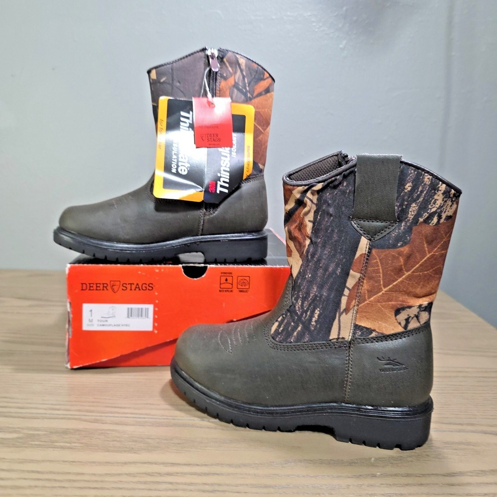 Kids Boots Tour Camouflage Water repellant Thinsulate Zipper Sz 1 Tractor Supply